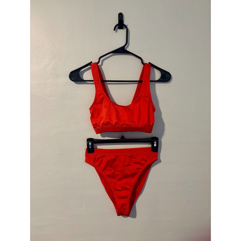 DKPerfect Women’s Red Bikini Set Size Small Two Piece Scoop Neck High Waist